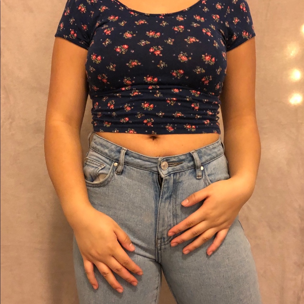 blue, floral crop top
